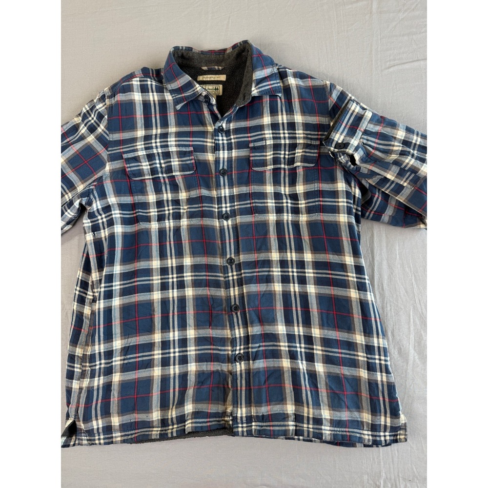 LL Bean Mens Lined Flannel Shirt Large Blue Plaid Button Up Casual Outdoor Warm